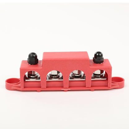 Solid Spare 250A 12V 4 Post Busbar Bus Bar Power Distribution Block With Cover 5/16" Red