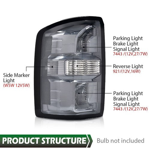 Solid Spare Fit For 16-2018 GMC Sierra 1500/16-19 2500 3500 HD Tail Lights Brake Lamps Smoke