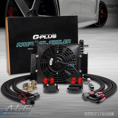 Solid Spare 15 ROW 10AN UNIVERSAL ALUMINUM TRANSMISSION OIL COOLER + 7" ELECTRIC FAN KIT NEW