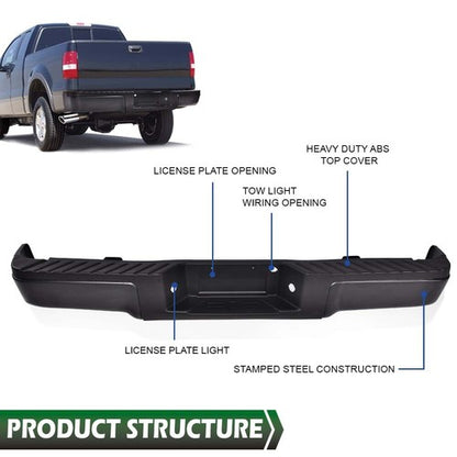 Solid Spare Black - Complete Rear Steel Bumper Assembly Fit For 2009-2014 Ford F150 Truck