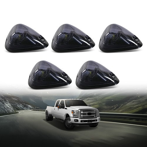 Solid Spare Black Smoked Cab Roof Marker Running Lamps w/ White LED Lights For Truck SUV RV