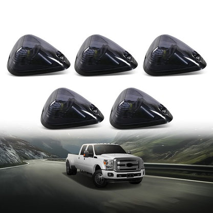 Solid Spare Black Smoked Cab Roof Marker Running Lamps w/ White LED Lights For Truck SUV RV