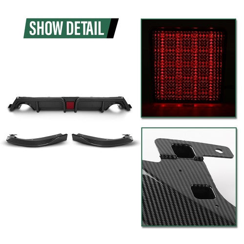 Solid Spare Fit For 16-21 Honda Civic Carbon Look Rear Lip Diffuser Body Kit w/ LED Light