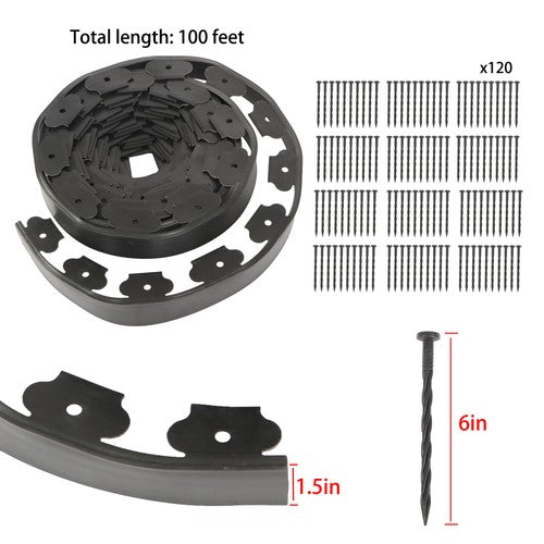 Solid Spare L-shaped Landscape Edging Border Kit 100'No-Dig Garden 1.5" Edge Lawn Border New