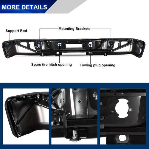 Solid Spare New Chrome Rear Bumper For 2007-2013 Chevy Silverado GMC Sierra 1500 Sensor Hole