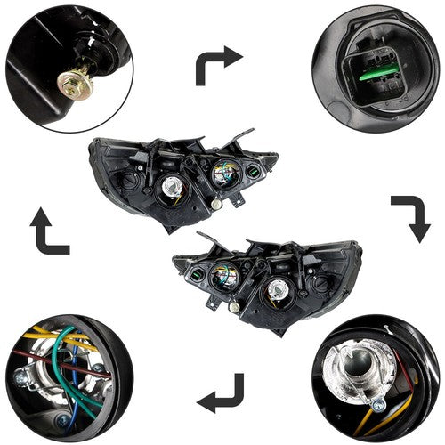 Solid Spare Black Headlights Headlamps Housing Right&Left Side For Hyundai Sonata 2011-2014