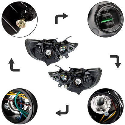 Solid Spare Black Headlights Headlamps Housing Right&Left Side For Hyundai Sonata 2011-2014