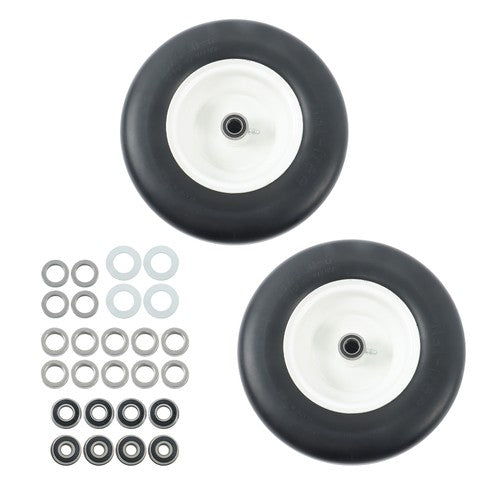 Solid Spare 13in x6.5-6 Solid Lawn Mower Tires & Wheel Smooth Flat White Rims 2 PCS