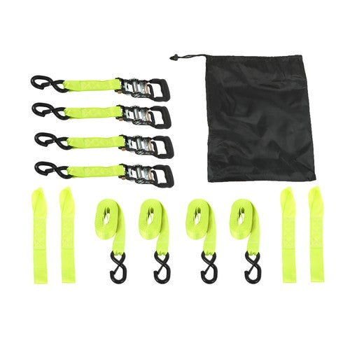 Solid Spare 4-Pack 1.6"x15' Green Ratchet Straps Kit 5,208lb Break Strength w/Safety S Hooks