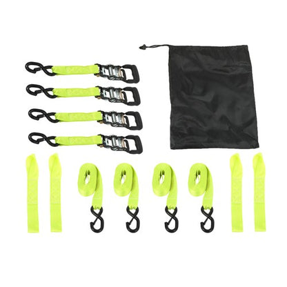 Solid Spare 4-Pack 1.6"x15' Green Ratchet Straps Kit 5,208lb Break Strength w/Safety S Hooks