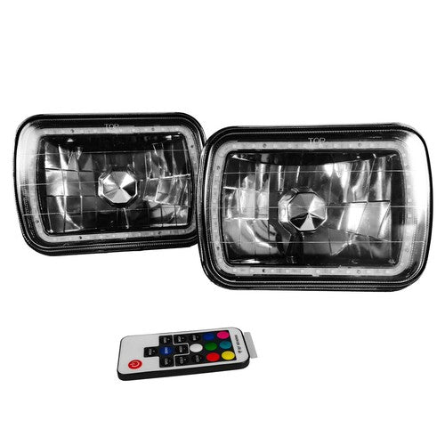 7X6" 5x7 7 Colors Change RGB LED Halo Headlights Lamps Driver & Passenger Side