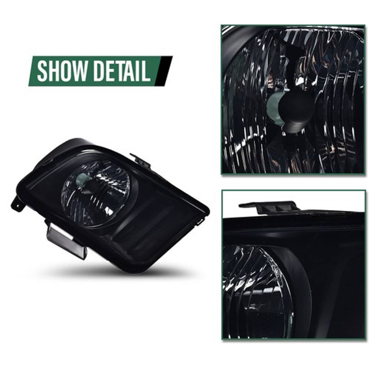 Solid Spare Headlights Fit For Ford Mustang 2005-2009 Black Housing Smoke Lens Headlamps