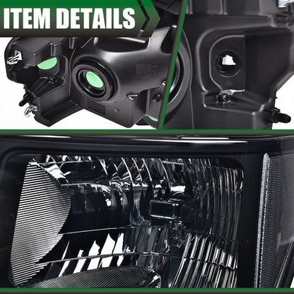 Solid Spare Fit For 09-14 Ford F150 Pickup Rear Tail Lights Brake Lamp+Smoke Lens Headlights