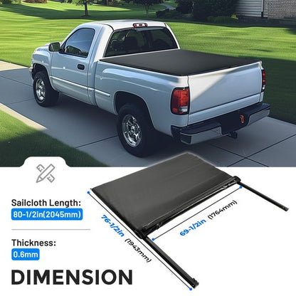 Solid Spare For 1988-2007 GMC Sierra Chevy Silverado 1500 Tonneau Cover 6.5FT Bed Roll-Up
