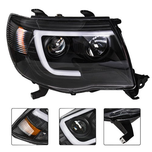 Solid Spare Pair Headlights Front Grille Chrome Shell W/Black Insert For 05-11 Toyota Tacoma