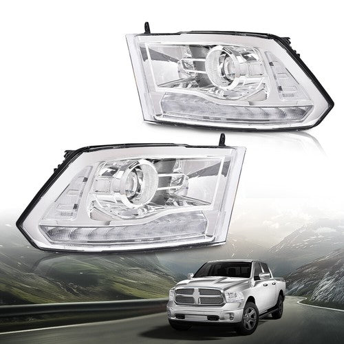 Solid Spare LED DRL Projector Headlights w/ Harness Fit For 09-18 Ram 1500 2500 3500 Chrome