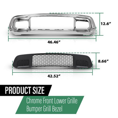 Solid Spare Front Lower Grille & Bumper Grill Bezel Chrome Fit For 17-22 Jeep Grand Cherokee
