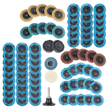 Solid Spare 1/4 Holder Die Grinder Quick Change Disc 71PCS 2" Roll Lock Sanding Discs Set W/