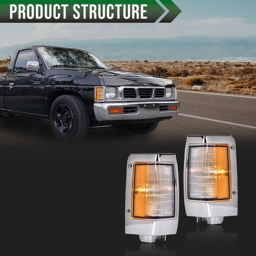 Solid Spare Fit For 90-97 Nissan D21 Pickup Chrome Parking Corner Side Marker Signal Lights
