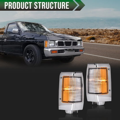 Solid Spare Fit For 90-97 Nissan D21 Pickup Chrome Parking Corner Side Marker Signal Lights