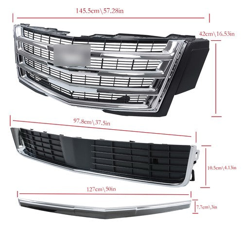 Solid Spare For Cadillac Escalade 2015-2020 Chrome Front Grille + Hood Molding Trim New