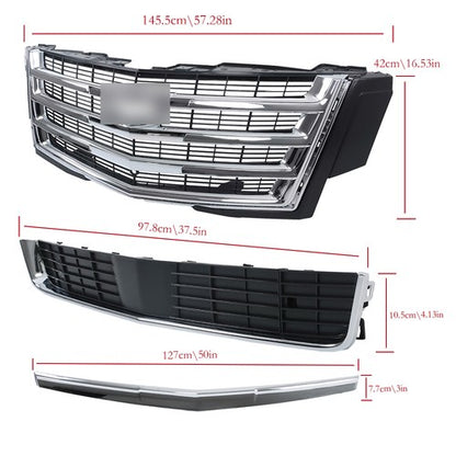 Solid Spare For Cadillac Escalade 2015-2020 Chrome Front Grille + Hood Molding Trim New