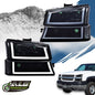 Solid Spare Fit For 2003-2007 Chevy Silverado Smoked Lens Black Housing LED DRL Headlights