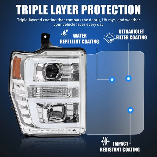 Solid Spare For 2008 2009 2010 Ford F250 F350 F450 LED Projector Headlights Headlamps Pair