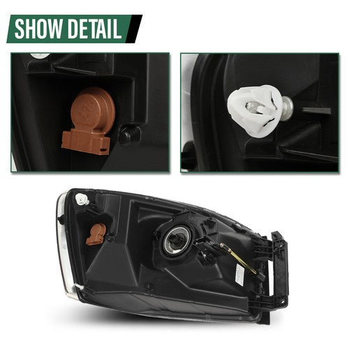Solid Spare Fit For 06-08 Dodge Ram 1500/06-09 Ram 2500 3500 Amber Chrome Headlight Left