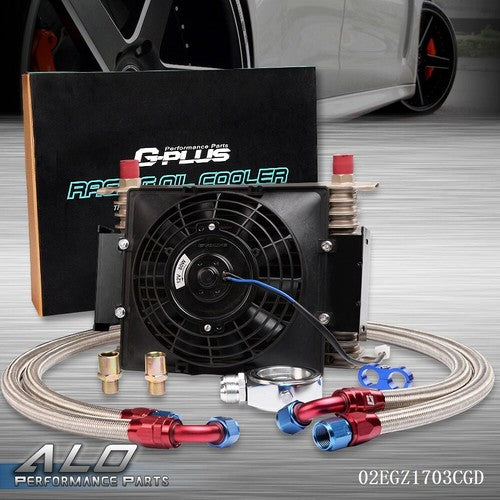 Solid Spare 15 Row 10AN Universal Aluminum Engine Oil Cooler + 7" Fan + Filter Adapter Kit