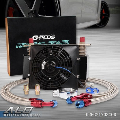 Solid Spare 15 Row 10AN Universal Aluminum Engine Oil Cooler + 7" Fan + Filter Adapter Kit