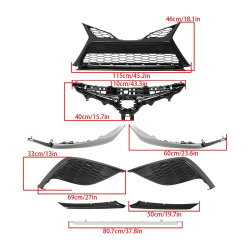Solid Spare For Toyota Camry SE 2021 2022 2023 Front Upper And Lower Bumper Grilles 9Pcs