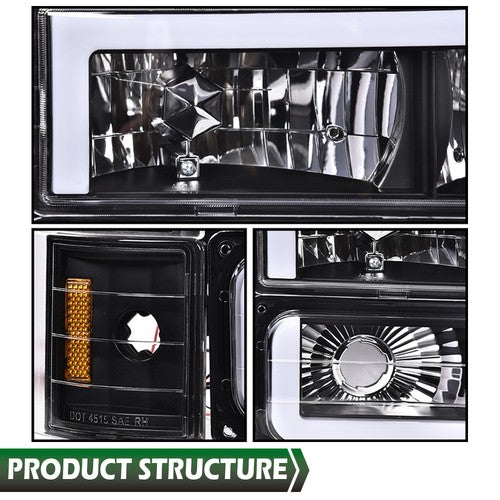 Solid Spare Fit For 94-00 Chevy GMC C/K Suburban LED Tube DRL Headlights Headlamps Black