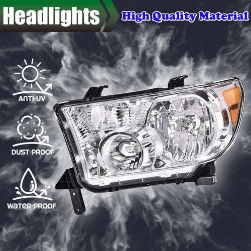Solid Spare For 2007-2013 Toyota Tundra 2008-2017 Sequoia Chrome Headlights Assembly LH+RH