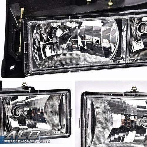 Solid Spare Fit For 88-98 Chevy GMC C10 C/K Truck Headlights Lamps Chrome W/Bulbs