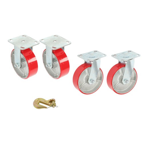 Solid Spare 4 Pack Swivel Caster Wheels 6" × 2" Polyurethane 4800Lbs (2 Swivel & 2 Rigid)