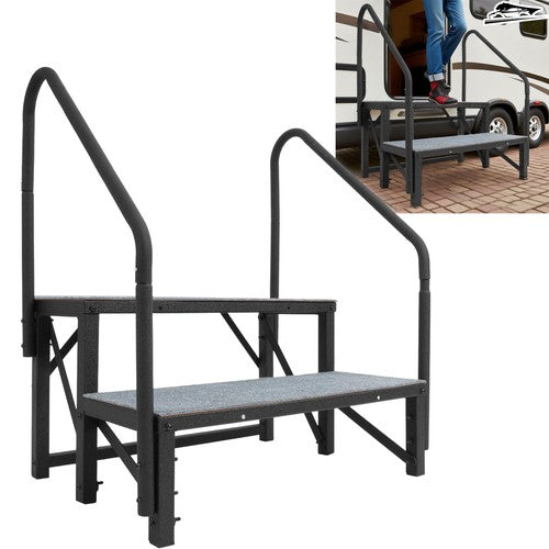 Solid Spare 2 Step RV Steps with 2 Handrails w/Step Mat 660 lbs Load Capacity For Trailers