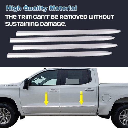 Solid Spare Fit For 19-22 Chevy Silverado 1500 Crew Cab 4Pcs Body Side Molding Trim Chrome