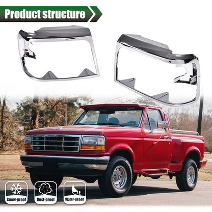 Solid Spare Chrome Headlights Trim Bezel Pair Set Fit For 1992-1996 Ford Bronco F150 Pickup