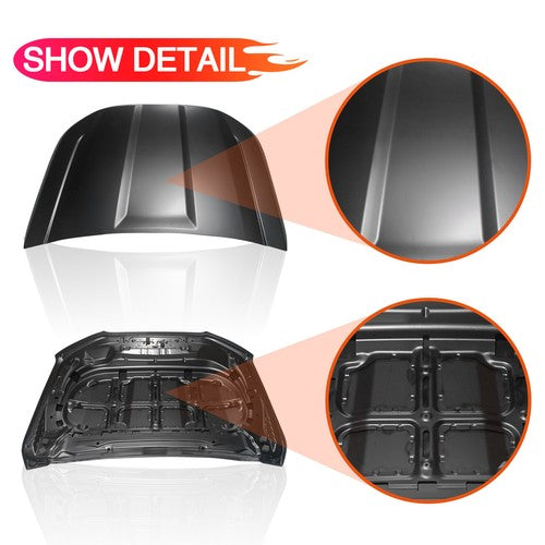 Fit 2019 2020 2021 2022 Ford Ranger Black Hood Direct Replacement  Aluminum