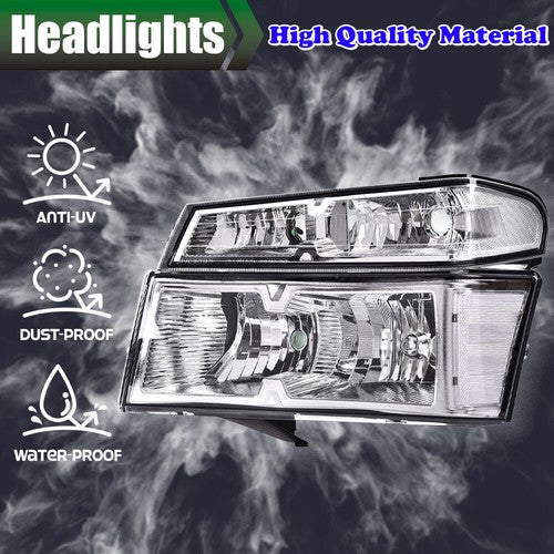 Solid Spare Clear Chrome Headlights Bumper Lights Fit For 04-12 GMC Canyon Chevy Colorado