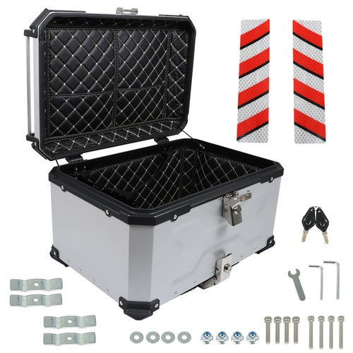 Solid Spare Silver Motorcycle Aluminum Trunk Rear Top Case Luggage Tour Tail Tool Box 65L