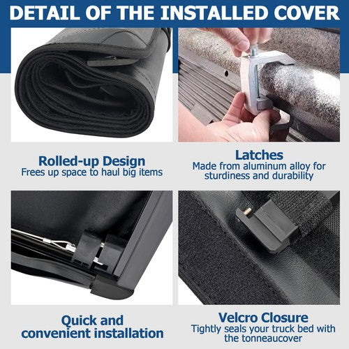 Solid Spare Soft Roll Up 5.8 FT Tonneau Cover w/Light For 07-25 GMC Sierra Silverado 1500