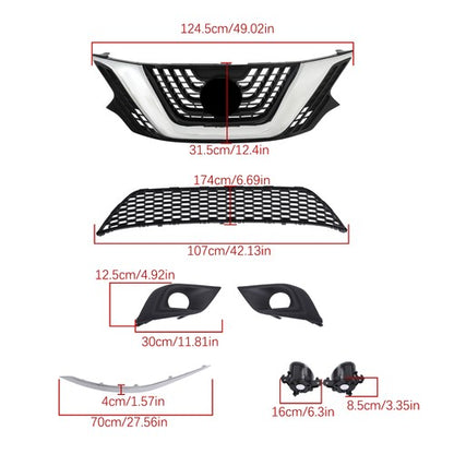 Solid Spare 8pcs For Nissan Murano 2015-2018 Front Grill Bumper Trim Molding+Foglights Set