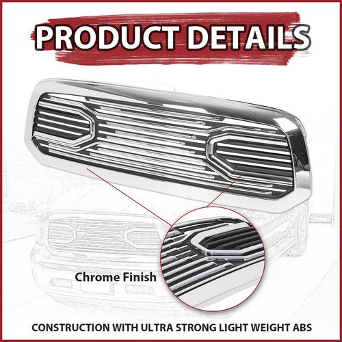 Solid Spare For 2013-2018 Dodge Ram 1500 Front Bumper Grille Chrome Grill Big Horn Style