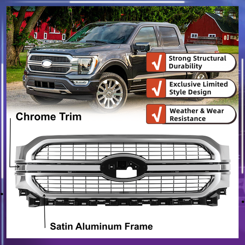 Satin Aluminum Front Bumper Grille Grill For 2021-2023 Ford F-150 F150 Limited