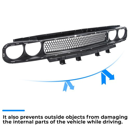 Solid Spare For 2008-2014 Dodge Challenger Front Bumper Grille Black w/ Chrome Trim Molding