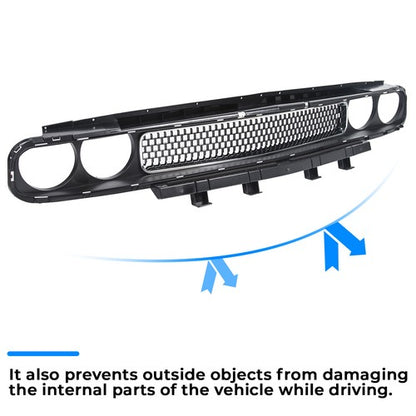 Solid Spare For 2008-2014 Dodge Challenger Front Bumper Grille Black w/ Chrome Trim Molding