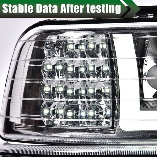 Solid Spare LED DRL Chrome Headlights Fit For 99-02 Chevy Silverado/00-06 Suburban Tahoe