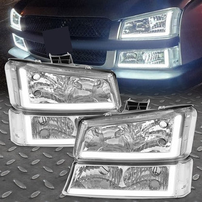 Solid Spare For 2003-2006 07 Chevy Silverado 1500 2500 3500 Headlights+Bumper Light LED DRL